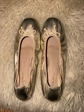 LK Bennett Shimmering Gold Ballet Flats with Bow Detail